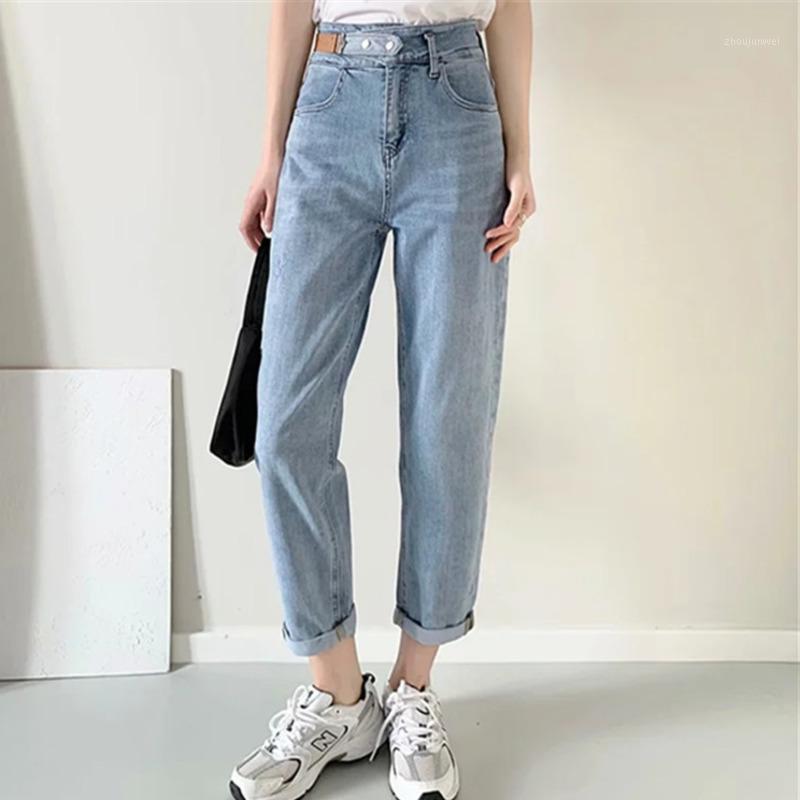 

Mom Jeans Woman Elastic High Waisted Plus Size Denim Pants Boyfriend For Women Washed Cotton 2021 Fashion Jean Femme Women, Light blue