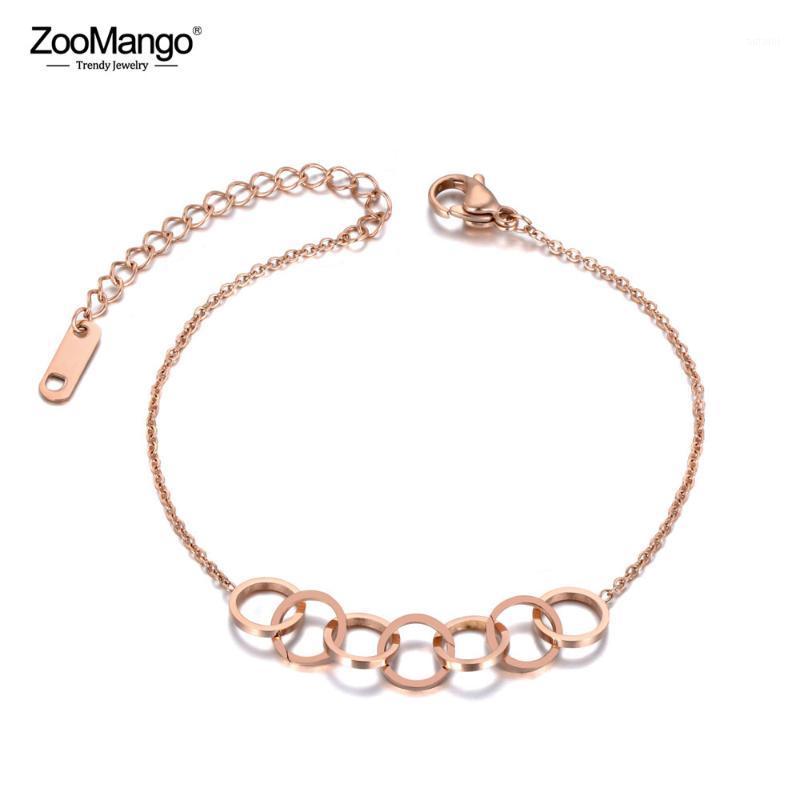 

ZooMango Titanium Stainless Steel Bohemia 7 Circle Charm Bracelets For Women Girls Rose Gold Chain Link Bracelet Jewelry ZB191151