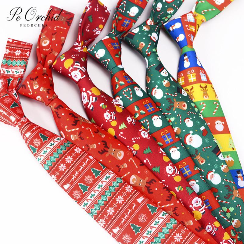 

PEORCHID Green Red Christmas Tie 8CM Santa Snowman Print Fashion Neckties Festival Party Christmas Gift Ties Men Women Gravatas
