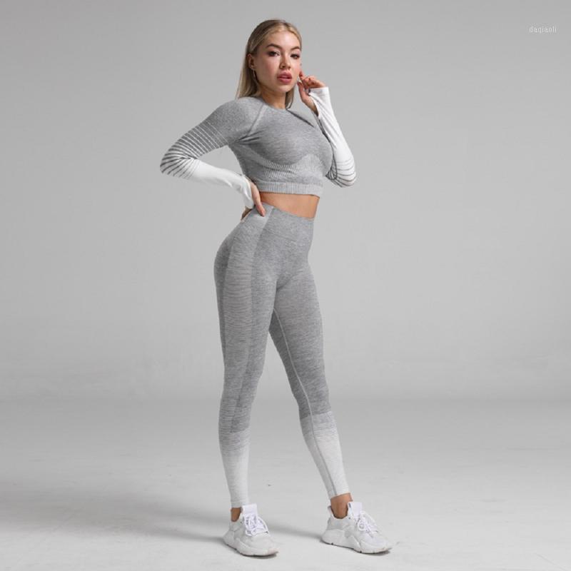 

Sports Wear for Women Leggings Set Striped Fitness Clothing Yoga Tracksuit Elastic Long Sleeves and Short Sleeves Gym Clothing1, White short 2pcs