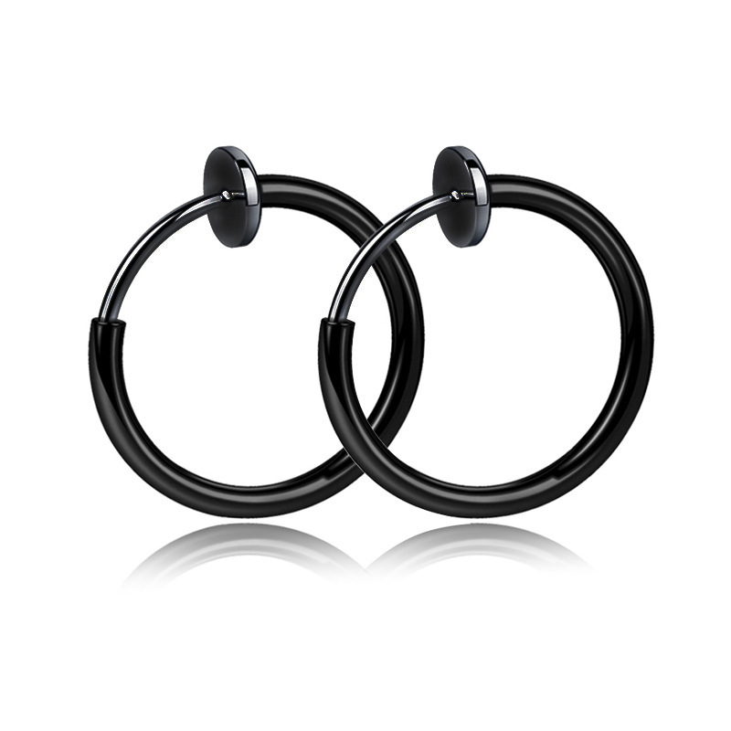 

1Pair No Hole Clip Earrings Stainless Steel Round Black Color Punk Men Ear Rings Clip Circle Jewelry Earring for Women 2020