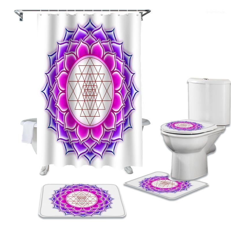 

Colorful Lotus Flower Shower Curtains Bathroom Curtain Bath Sets Toilet Cover Mat Non-Slip Washroom Rug Set1