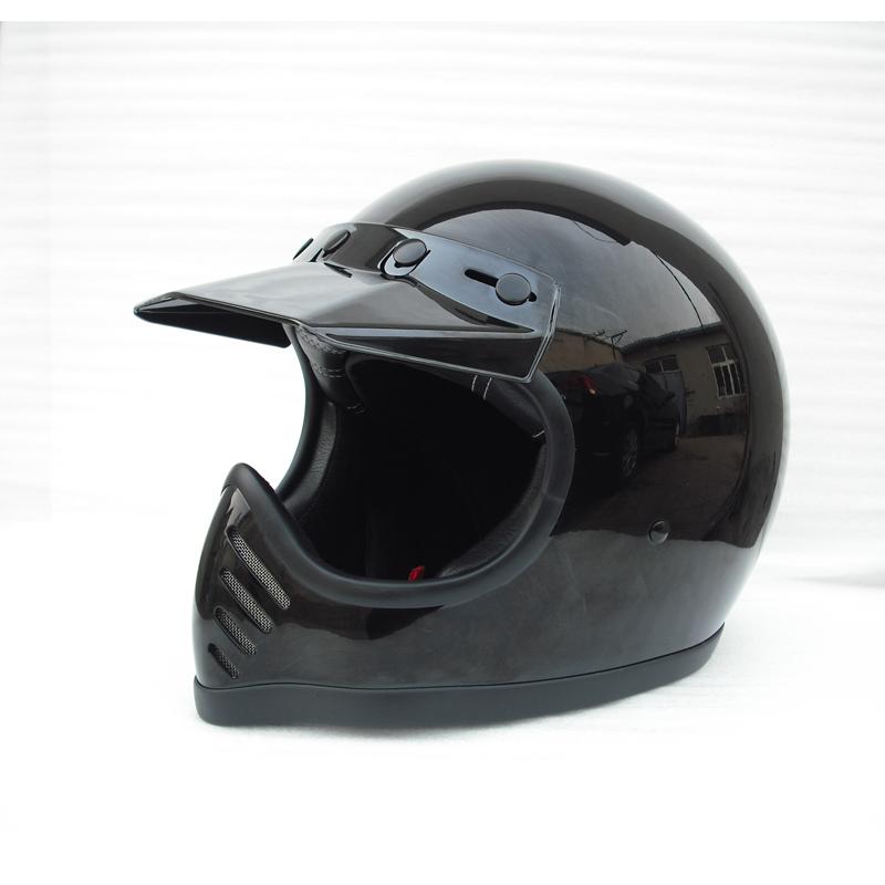 

DOT Motorcycle helmet retro vintage full face helmet big vision Fiberglass shell, Gloss black