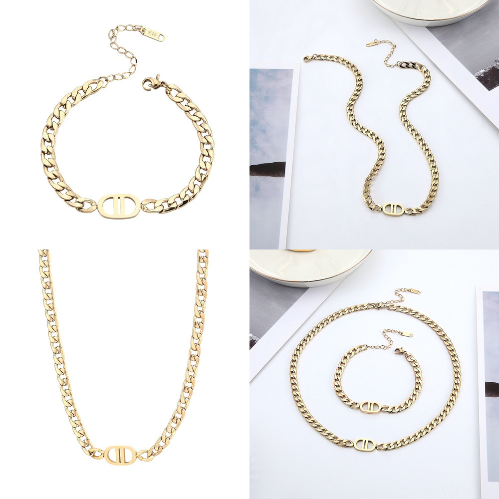 

Designer jewelry necklace 14K gold letter CD heavy industry chain bracelet clavicle chain brass metal titanium steel