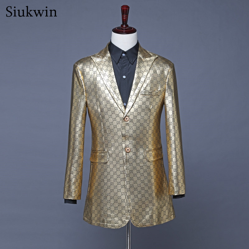 

Mens Leather Blazers Long Leather Blazer Men Leather Jacket Robe Longue Costume de Chanteur Vestito Plaid Men Casual Blazer 201113, Champagne