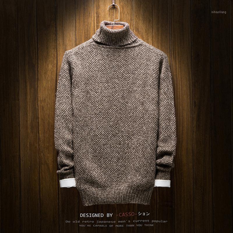 

Young Men Long-sleeved Turtleneck Sweater Warm and Comfortable Mens Autumn and Winter Casual Knit Sweaters1, Coffee