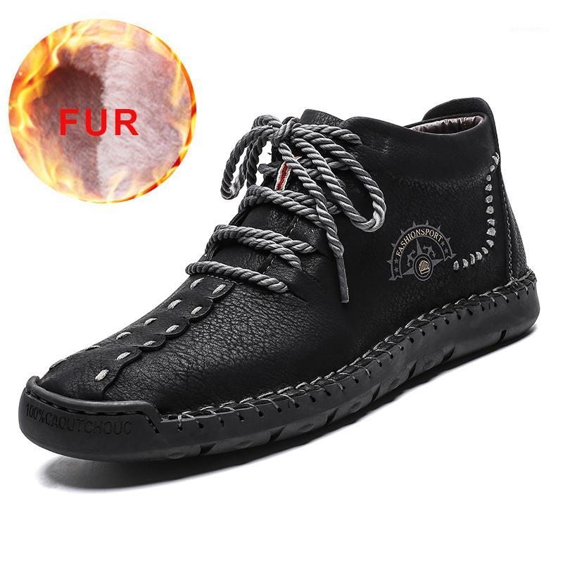 

Safe Men Shoes Keep Warm In Winter Comfortable Boots and Velvet Lace-up Leather Boots Men's Ankle Woodland Non-slip Large Size1, Red brown fur