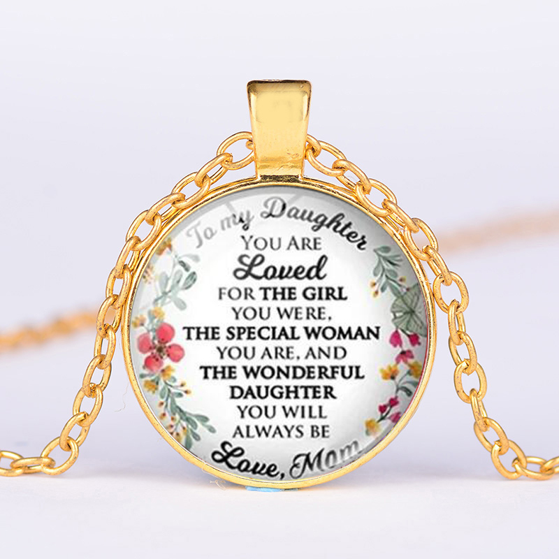 

a Letter to My Daughter Necklace From Dad & Mom Your Are Loved Forever Inspiring Words Crystal Gifts Silver Plated Chain