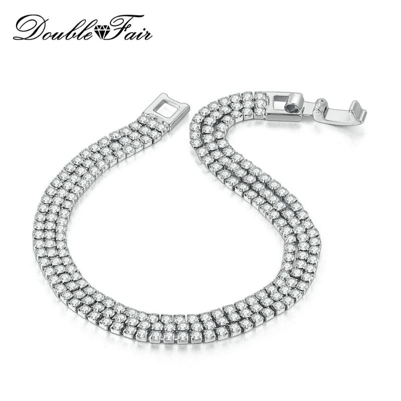 

double fair style 3 layer sparkling zircon bracelet & bangle for women white/ rose gold color women's chain jewelry kc116m, Golden;silver