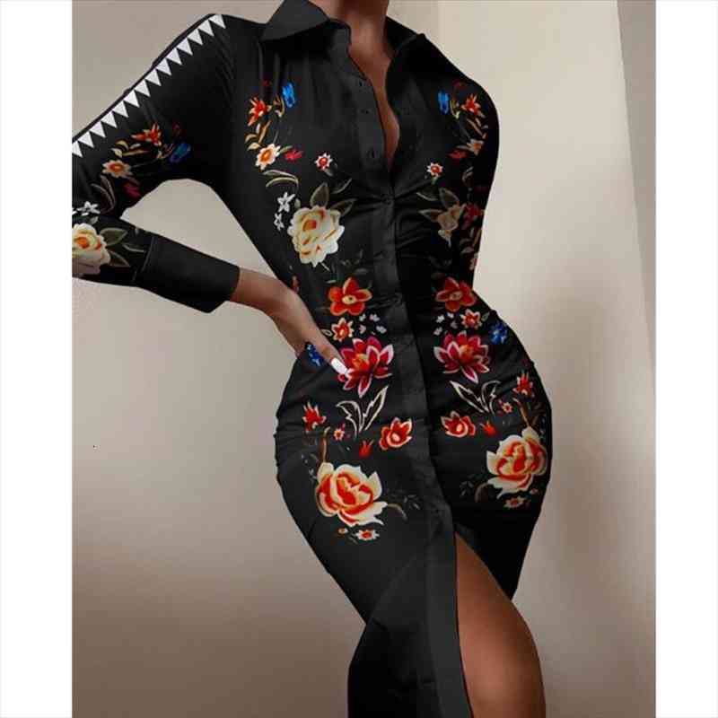 

autumn women long sleeve mid dress fashion print shirts dress elegant ladies splice long shirt irregular party, Black;gray
