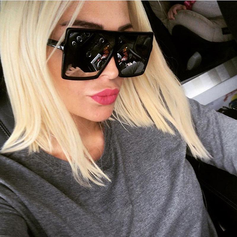 

EL Malus]Big Square Frame Sunglasses Women Oversized Vintage Brand Designer Pink Black Silver Lens Mirror Shades Sun Glasses