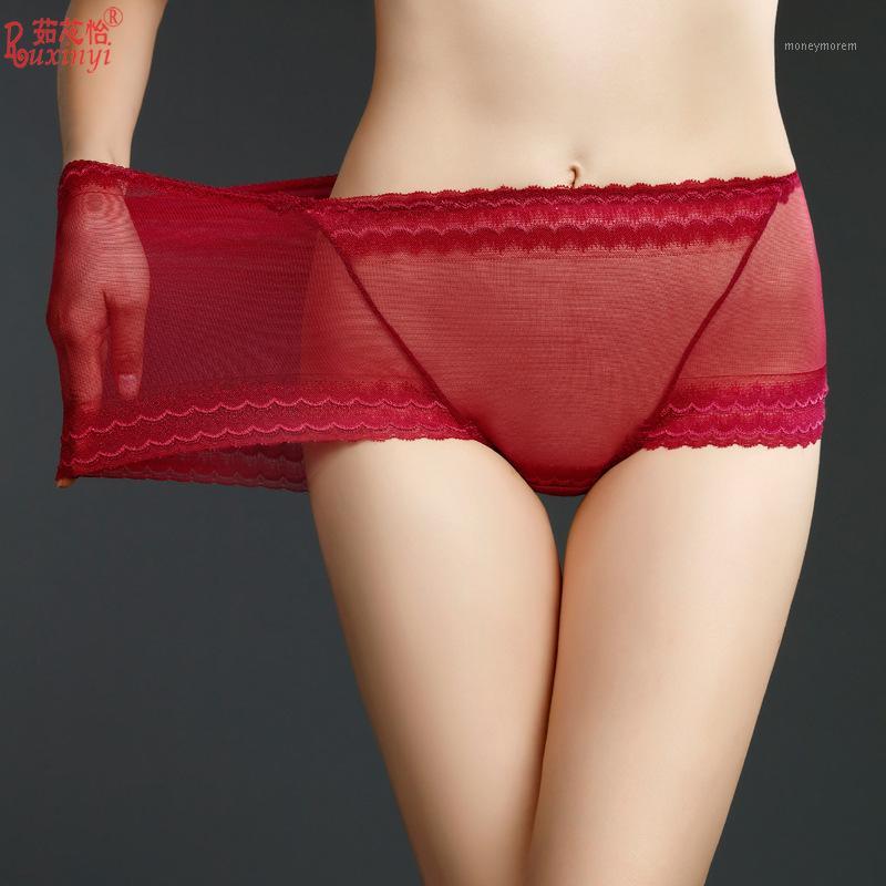 

New Plus size sexy underwear women panties High waist Thin section lingerie Cutout Lace bielizna Transparent Briefs calcinha1, Pink