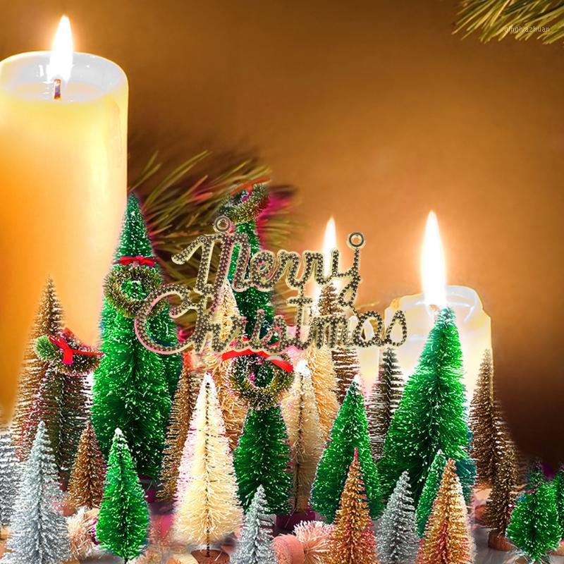 

Small Christmas Tree Fake Pine needles Mini Sisal Brush Bottle Christmas Tree Santa Forest Village House Craft Navidad 20201