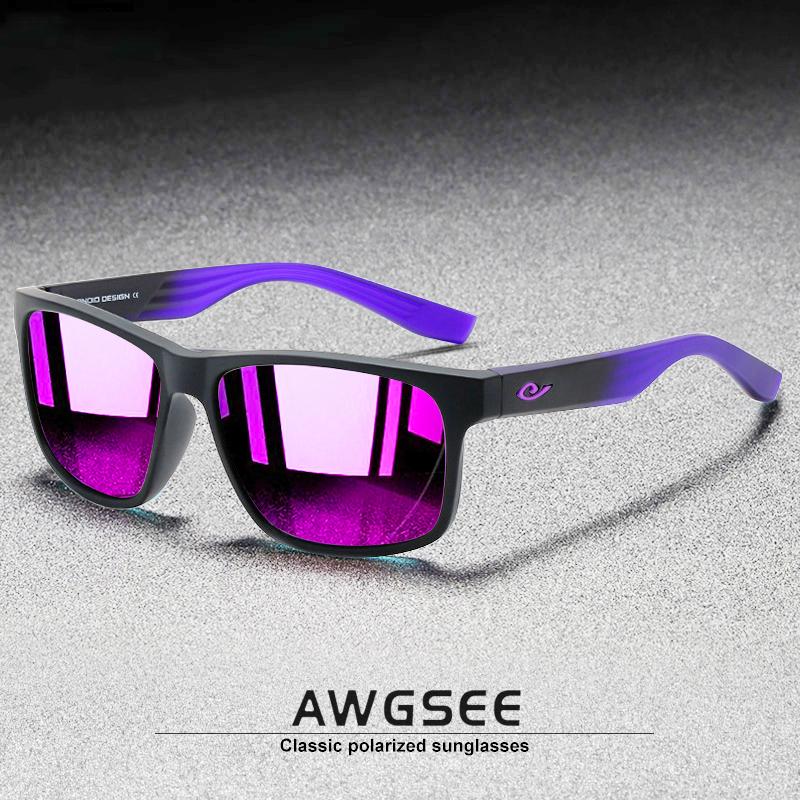 

Sunglasses AWGSEE Classic Polarized Men Square Purple Green Mirror Shades UV Protection Driving Sport Sun Glasses For Women