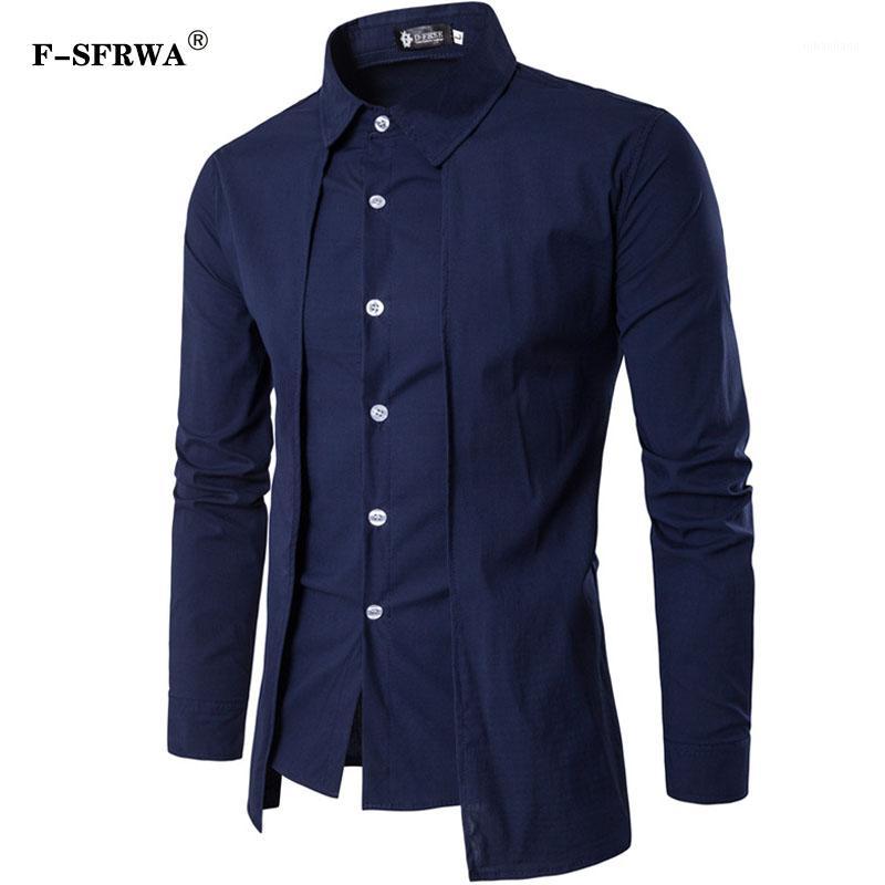 

Men'S Shirts 2019 Long-Sleeved Shirt Casual Fake Two Pieces Chemise Homme Solid Arrival Dress High Quality Men'S Shirts XXL1, Black shirt