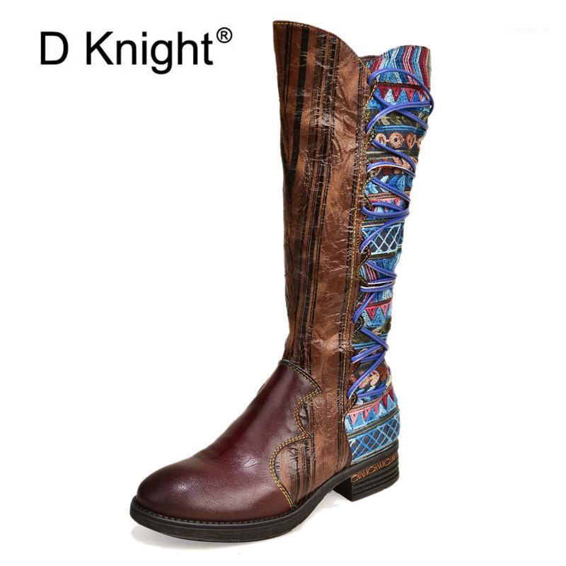 

Handmade Winter New Women Knee High Boots Retro National Women's Genuine Leather Western Boots Vintage Long Ladies Shoes1, V02