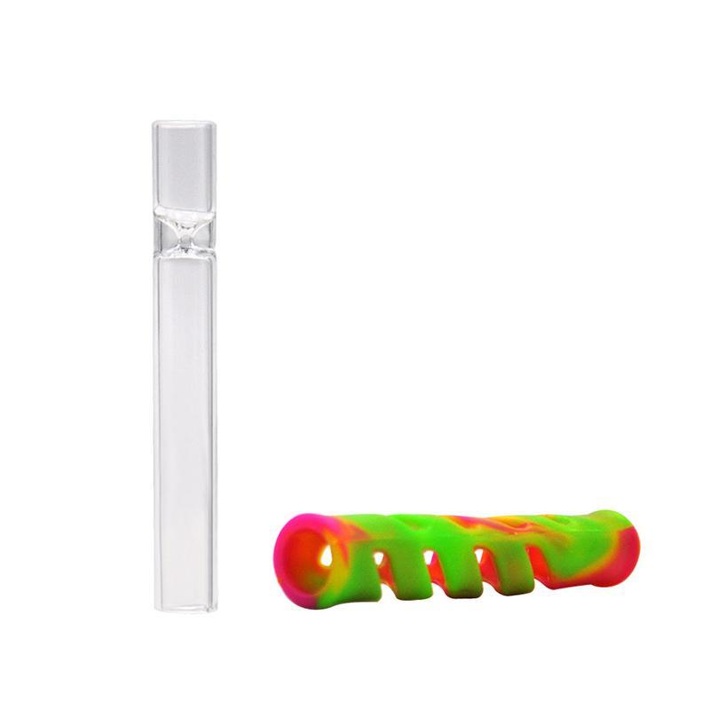 Mixed Glass & FDA Silicone One Hitter Pipes Tobacco Smoking Herb Pipe Hose 90MM Cigarette Holder Tobacco og glass hand pipes Accessories