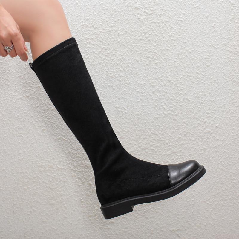 

YMECHIC 2021 New Knee High Riding Boots Black Khaki Stretch Chunky Heels Womens Knight Long Boots Botas Female Shoes Winter 43, Hei jia rong