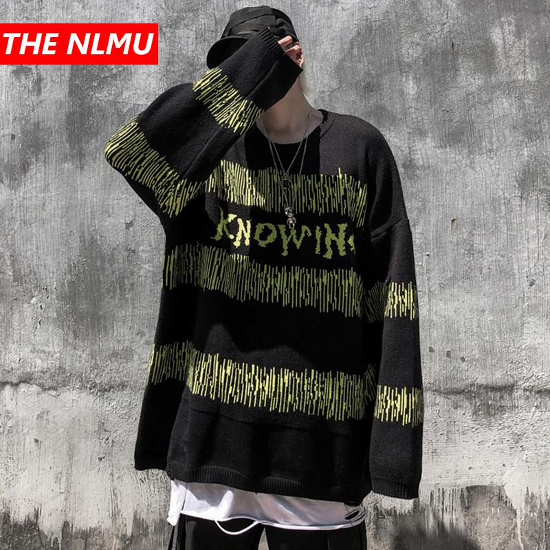 

Loose Stripe Knitted Jumper Sweaters Streetwear Men 2020 Hip Hop Harajuku Casual Pullover Knitwear Tops Oversize WQ191, Green
