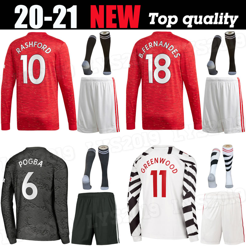 

2020 2021 Man Long sleeve RASHFORD B. FERNANDES POGBA soccer jerseys MARTIAL football jersey shirts united UTD 20 21 uniforms JAMES, Black