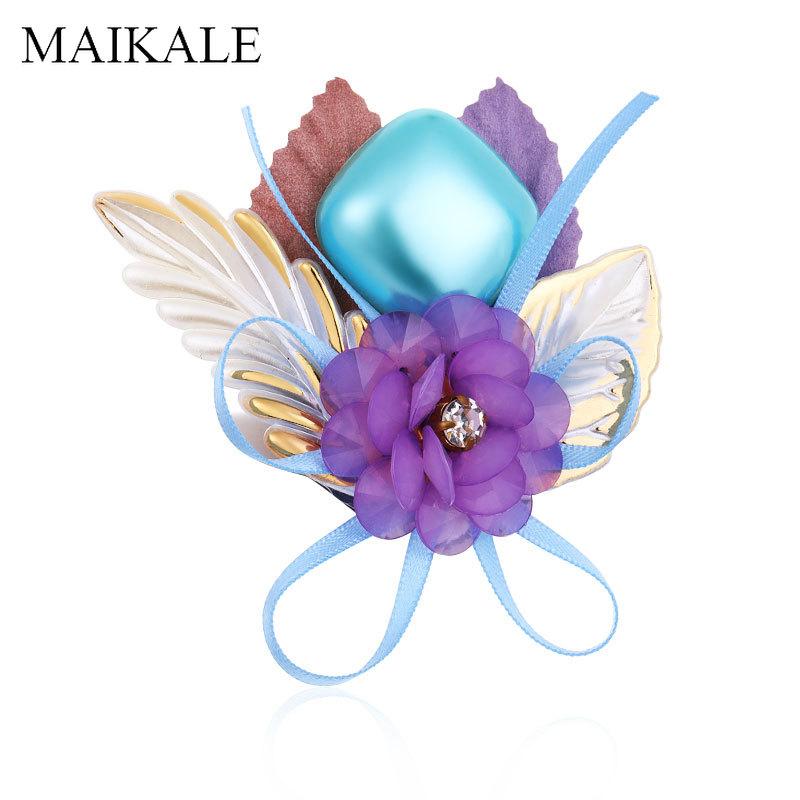 

Pins, Brooches MAIKALE Colorful Art Fabric Flower Brooch Pins Pearl Beads Flowers For Women Corsage Girls Kids Bag Pendant Accessories