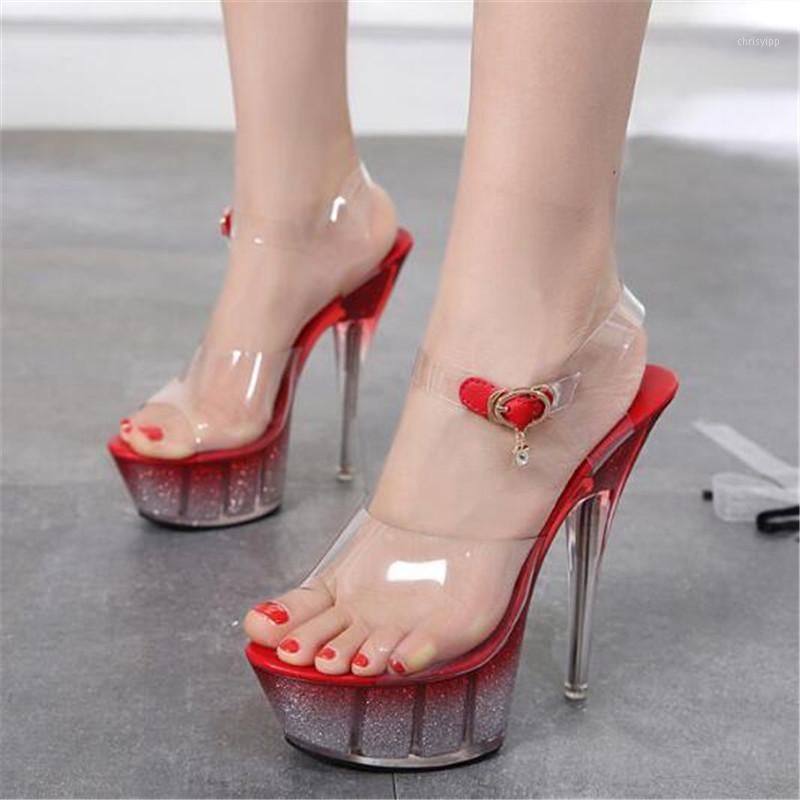 

Sandalias Women's Sandals Ladies Pumps Fashion PVC Buckle 14CM Thin High Heels Open Toed waterproof platform Party women shoes1, Gray