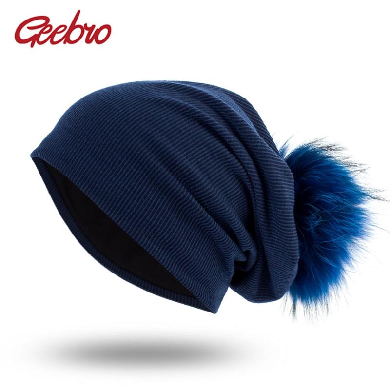 

Geebro Women's Spring Beanie Knitted Ribbed Beanies Hat with Pompom Winter Cap Solid Color Slouch Hats Skullies chapeu feminino, Dark grey a