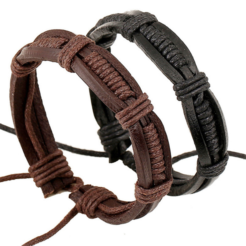 

25pcs / Lot Black And Brown Fashion Leather Hand-Made Retro Bracelet. Length Can Be Adjusted