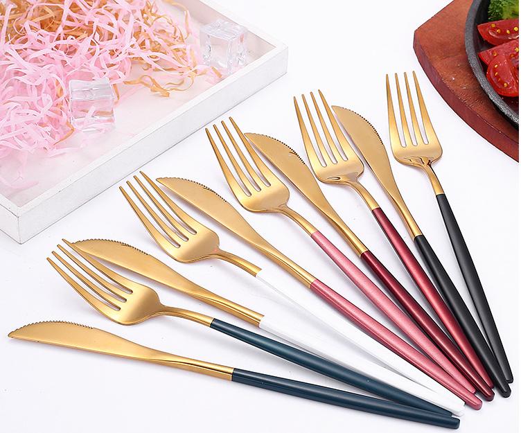 

Factory Cheaper Luxury Stainless Steel 16 PcsTitanium Tableware Flatware Cutlery Dining Set 7 Colors Spoon Fork Spoon Knife