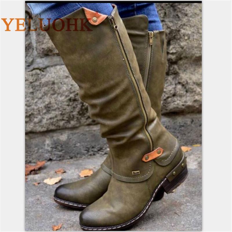 

Knee High Boots Women Winter Autumn Cowboy Long Boots Mid Calf Autumn Side Zipper 34-43 Plus Size1, Red women boots