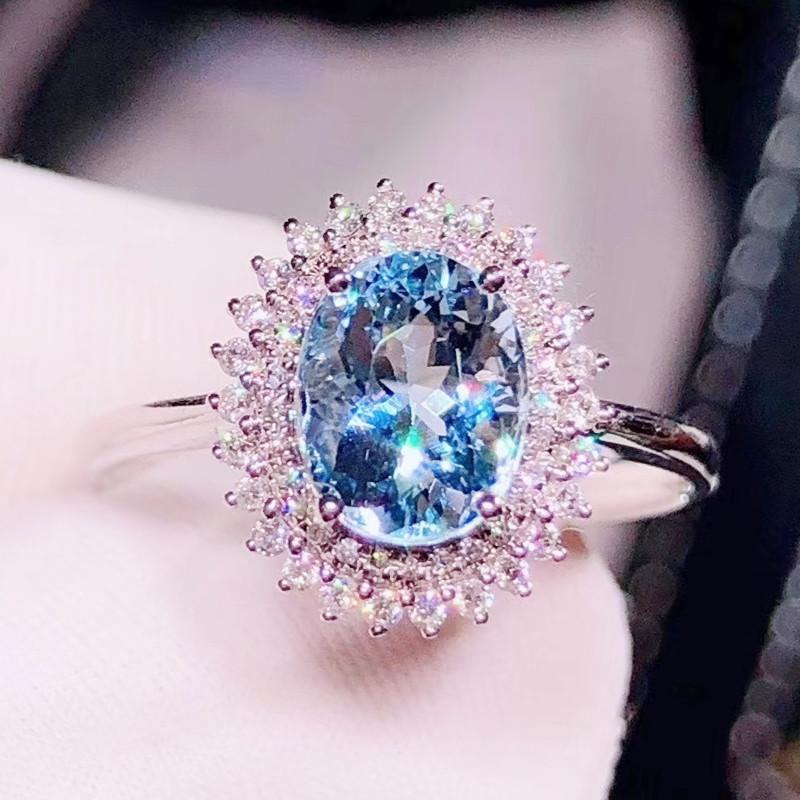 

Cluster Rings Natural Real Blue Topaz Luxury Ring Per Jewelry 7*9mm 2.5ct Gemstone 925 Sterling Silver Fine Q2142330, Golden;silver