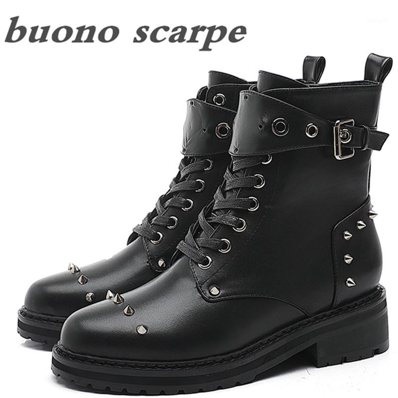

Female British style leather black tube locomotive thick with thick bottom rivet boots handsome boots1