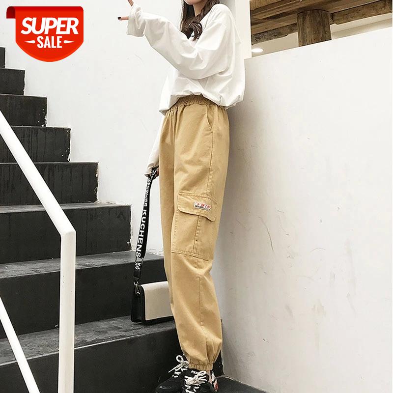

NORMOV Solid Women Cargo Pants High Elastic Waist With Pockets Ankle Length Cotton Safari Style Pants Plus Size #WY9u, Black;white