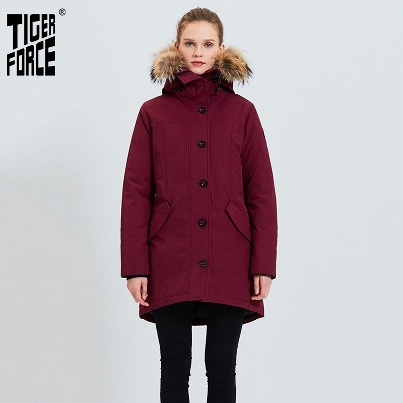 

Tiger Force Thick Alaska Parka Women Winter Jacket with Real Fur Hood Waterproof Windproof Outdoors Padded Coat Snowjacket 201125, Wine red