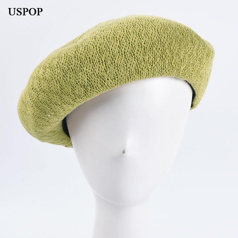 

Berets USPOP Spring Summer Hats Women Fashion Solid Color Knitted Beret Korean Style Breathableberet, Black