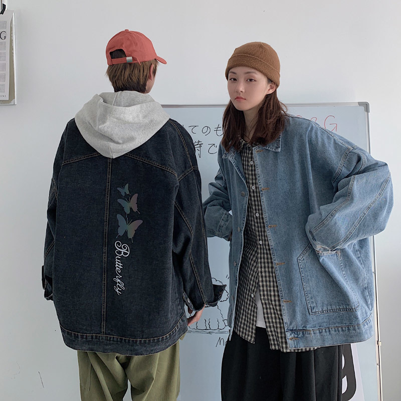 

Jacket Jeans Blue Couple Male Female Cotton Long Sleeve Denim 2agx, Black.
