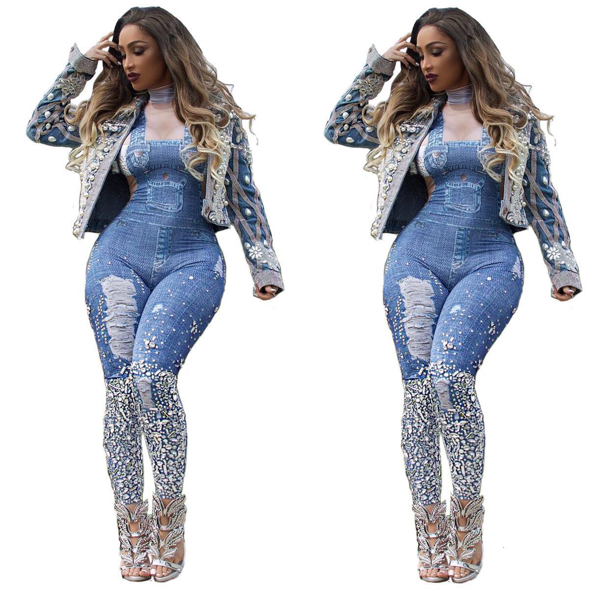 spring Women bodycon jumpsuits slim turtleneck long sleeve printed sequin Sexy jumpsuit nightclub skinny wholesale-image-611452095