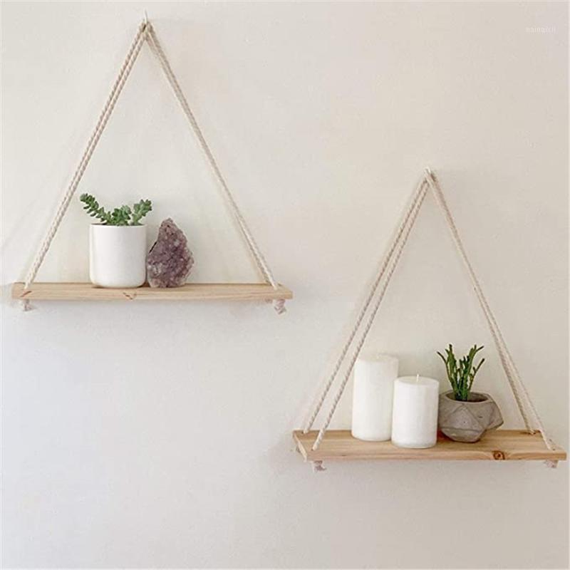 

40@ Wood Swing Hanging Rope Wall Mounted Floating Shelves Plant Flower Pot Room Organizer Wall Shelf Bathroom Accessories1