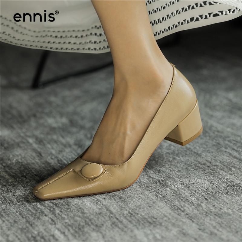 

ENNIS Square Heel Shoes Genuine Leather Woman Pumps Chunky Block Heels Pointed Toe Black Shoes Red Fashion Ladies Autumn P00821