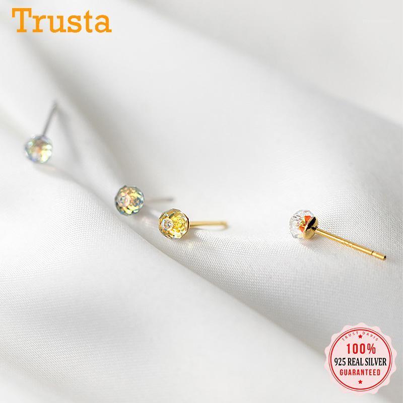 

Trustdavis Real 925 Sterling Silver Geometric Round Section CZ Charm Stud Earrings For Women Wedding Party Fine Jewelry DA18331