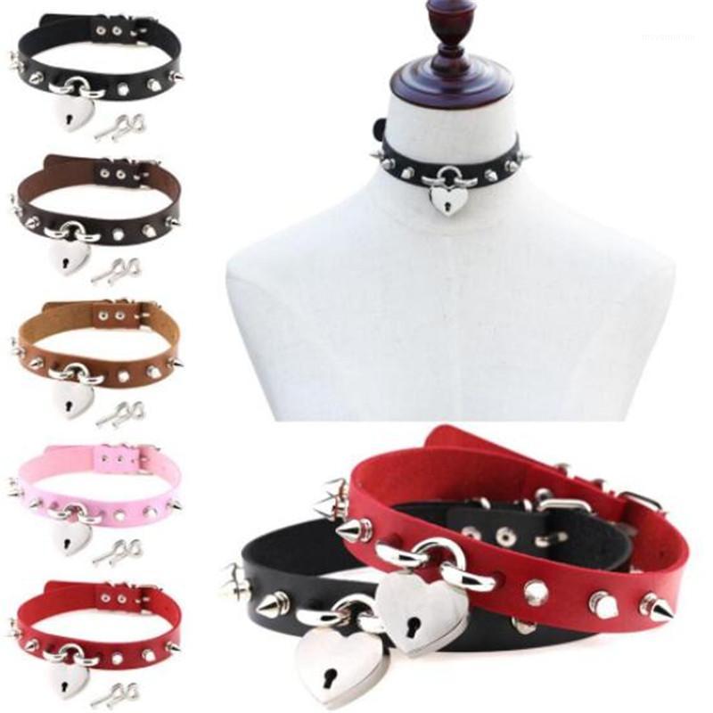 

Ahmed Bondage Heart Lock Choker Necklaces for Women Gothic Trendy Goth Punk PU Leather Heart Choker Collar jewelry Accessories1