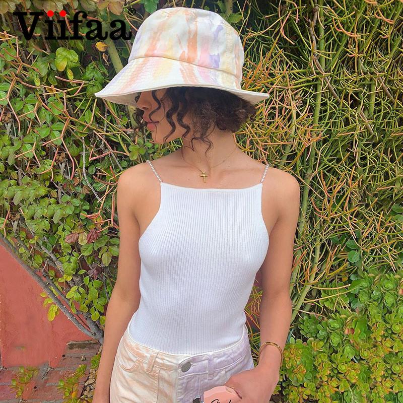 

Viifaa Pearl Beading Strap Knitted Slim Skinny Camis Women Crop Top Summer Going Out Casual Backless Solid Tops, White