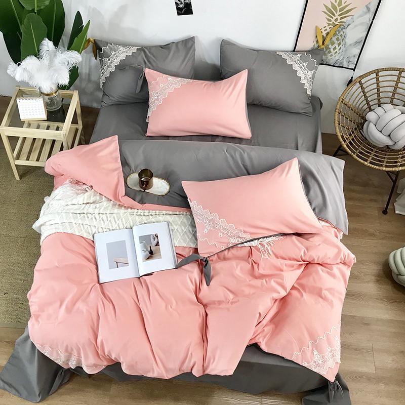 

Princess Style Bed Set 4pcs Duvet Cover Bed Set Sheet Pillowcases Bow-knot Lace Ruby With Grey Stitching Queen1, As pic