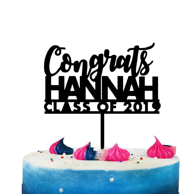 

Custom Personalized Name And Date Graduation Cake Topper, Congrats Class Of Graduation Party Decoration,Acrylic Wooden Gold