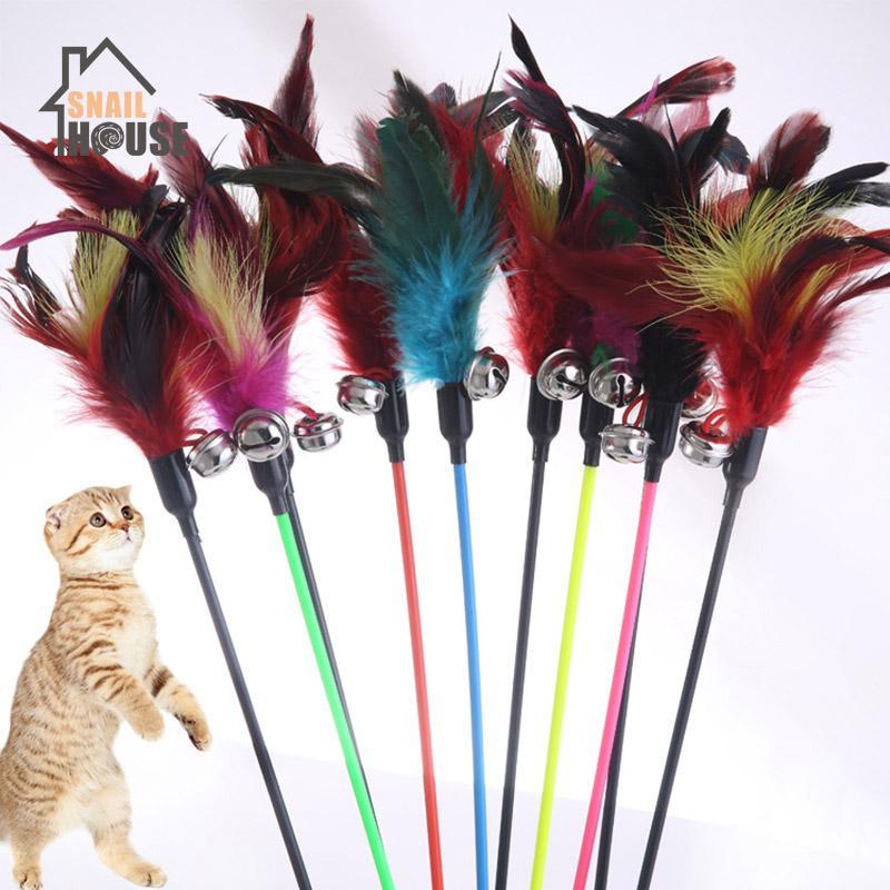 

Snailhouse 2020 New Cute 1PCS Hot Sale Cat Toys Cats Stick Feather With Small Bell Natural Safety Pet supplies Random Color Gift1