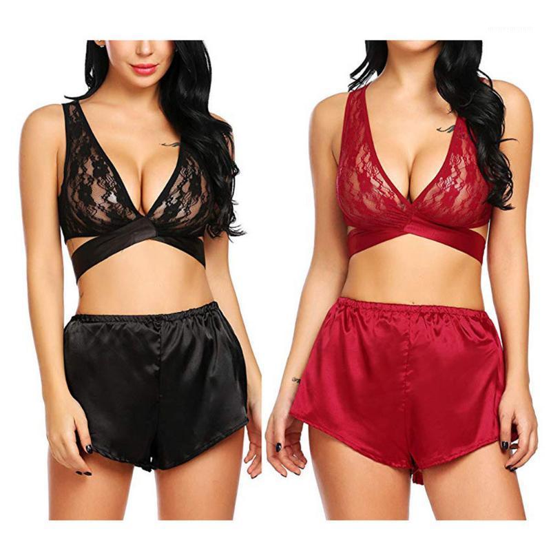 

Sexy Women Lace Bras G-string Panties Sexy Lingerie Set Thong Briefs Garters Mesh Bandage Underwear Sleepwear1, Black