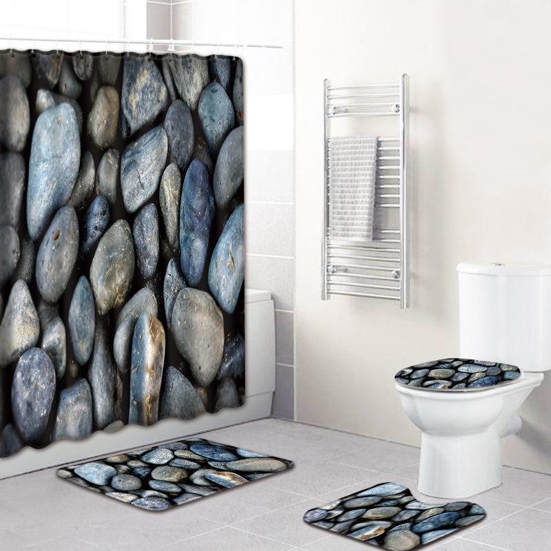 

Creative Stone Pattern Design 4 Pieces Bathroom Curtain Waterproof Fabric Shower Curtain Carpet Set Toilet Mat for Bathroom1