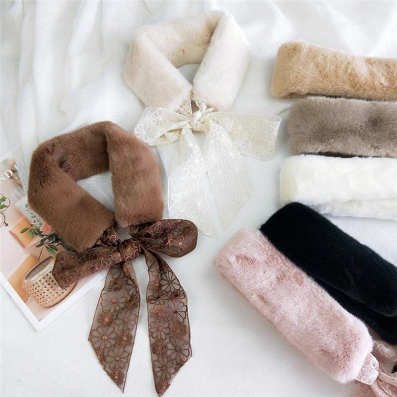 

Imixlot New Fashion Luxury Soft Faux Fur Collar Scarf Women Plush Neck Wrap Lace Bowknot Winter Shawl Accessories