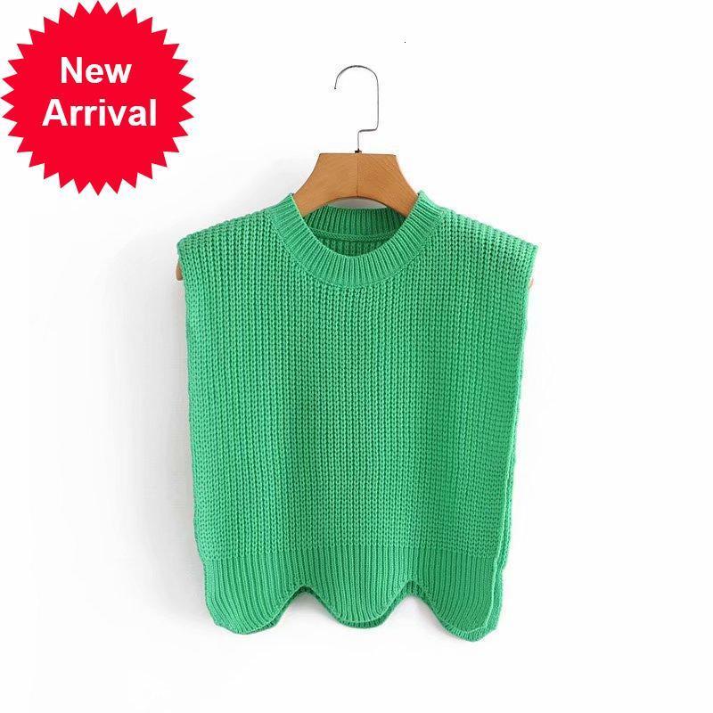 

Autumn 2021 New Runway Designer Green Wave Edge Women's Sweater Vest Chic New Trend of Mesh Without Sleeves 469D, Beige