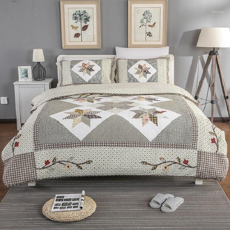 

New Cotton Patchwork Quilt Set 4PCS/3pcs Quilts Quilted Bedspread Bed Cover Duvet Cover Bedding Coverlet Set King Size1, Beige